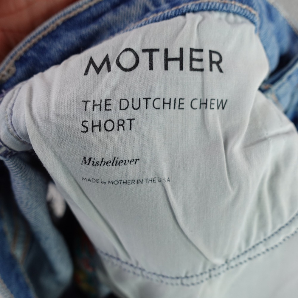 Mother The Dutchie Chew Short Women 28 Blue Floral Embroidered Distressed Denim - Picture 7 of 10